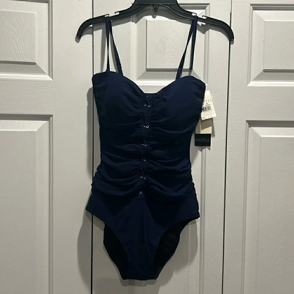NWT Gottex Navy One-Piece Bathing Suit, Size 12